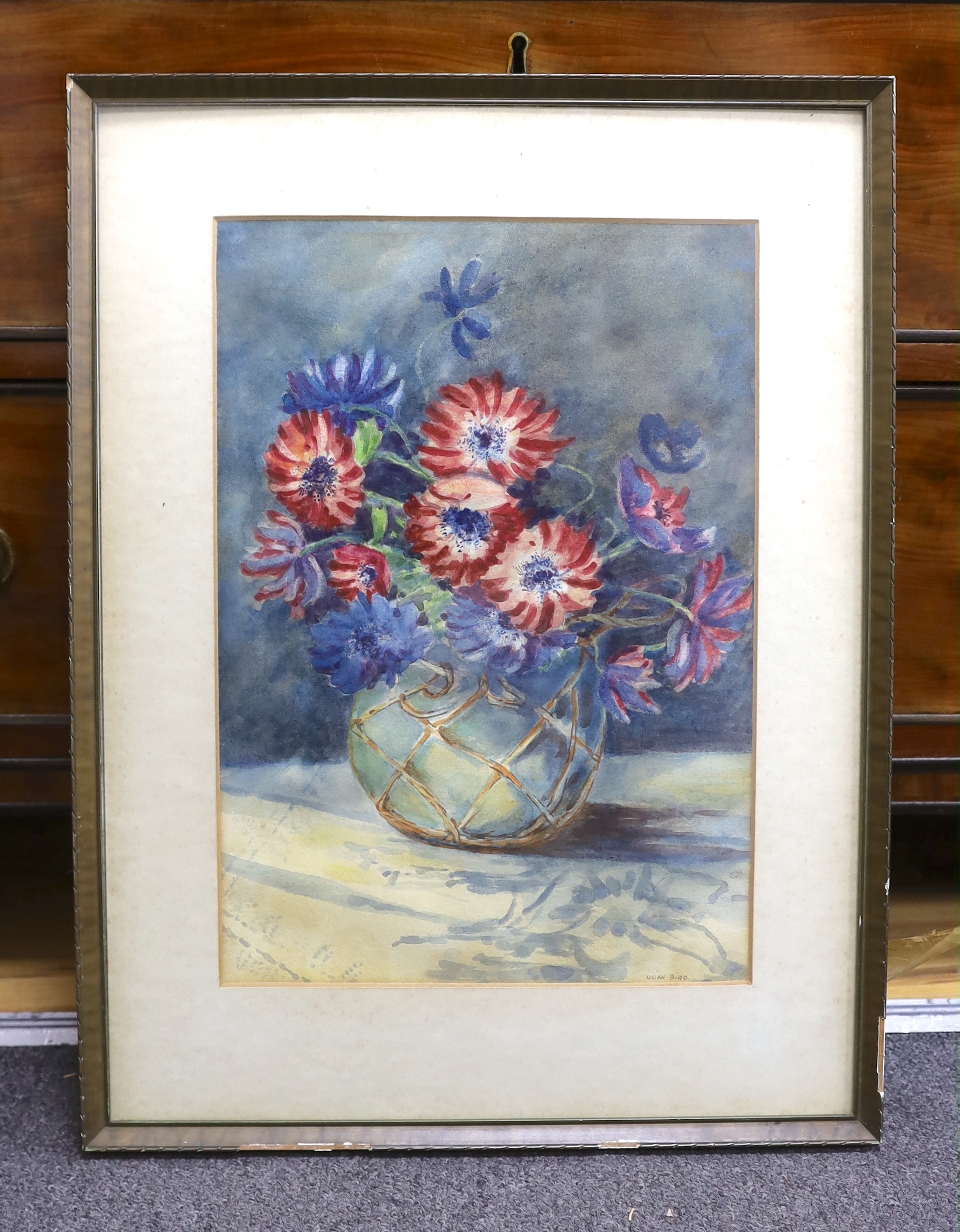 Lilian Bird, watercolour, Still life of flowers in a vase, signed, 37 x 26cm
